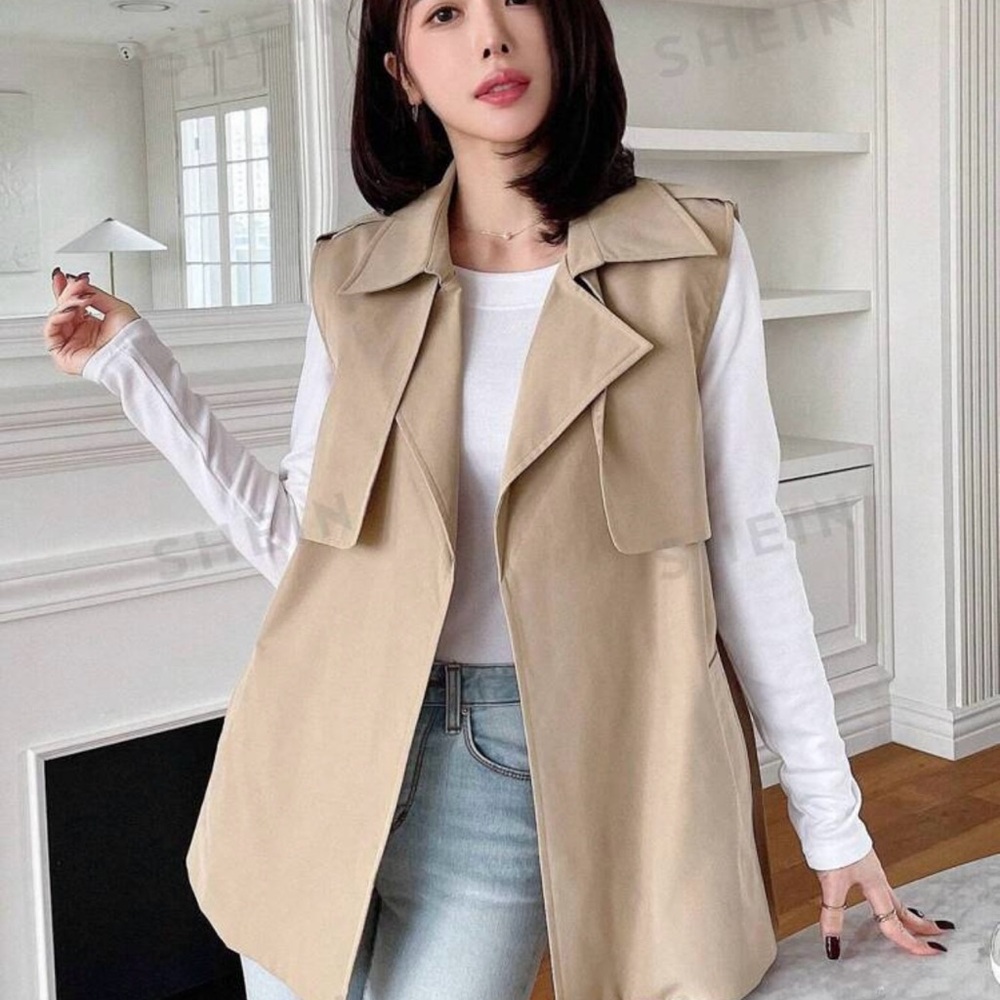 Solid Color  Trench Coat Vest Jacket